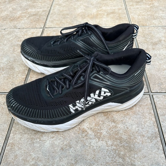 Hoka One One Shoes - Hoka One One Bondi 7 Running Sneakers Shoes Black White Women's